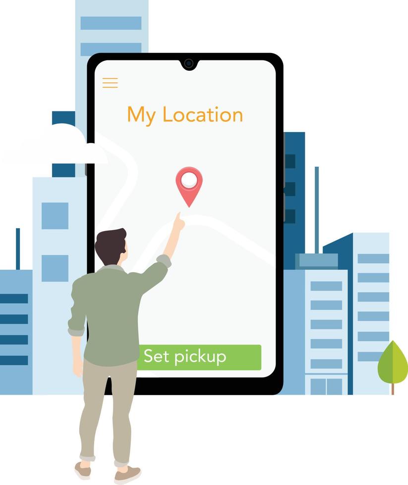 en man beställer transport online med sin smartphone vektor