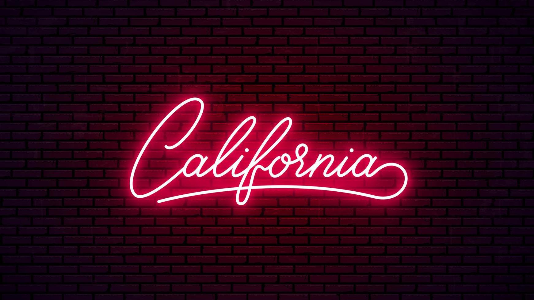 Schild mit Neon-Schriftzug in Kalifornien. leuchtend roter Text für den Namen der Bar, des Clubs usw. fertige Beschriftung für Neonzeichenform. Kalifornien, Neon-Logo-Design. vektor