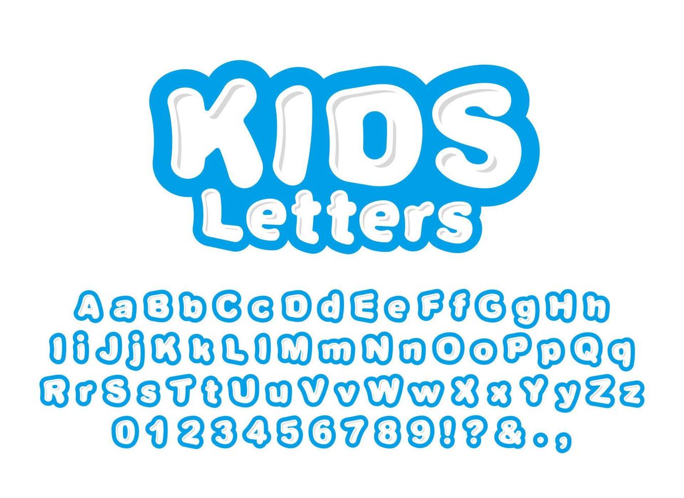niedliche Kinderbuchstaben isoliert auf weißem Hintergrund. fertige Schriftart, Alphabet für die Gestaltung von Kinderdrucken, Designs und mehr. helle vektorbuchstaben für den druck. vektor