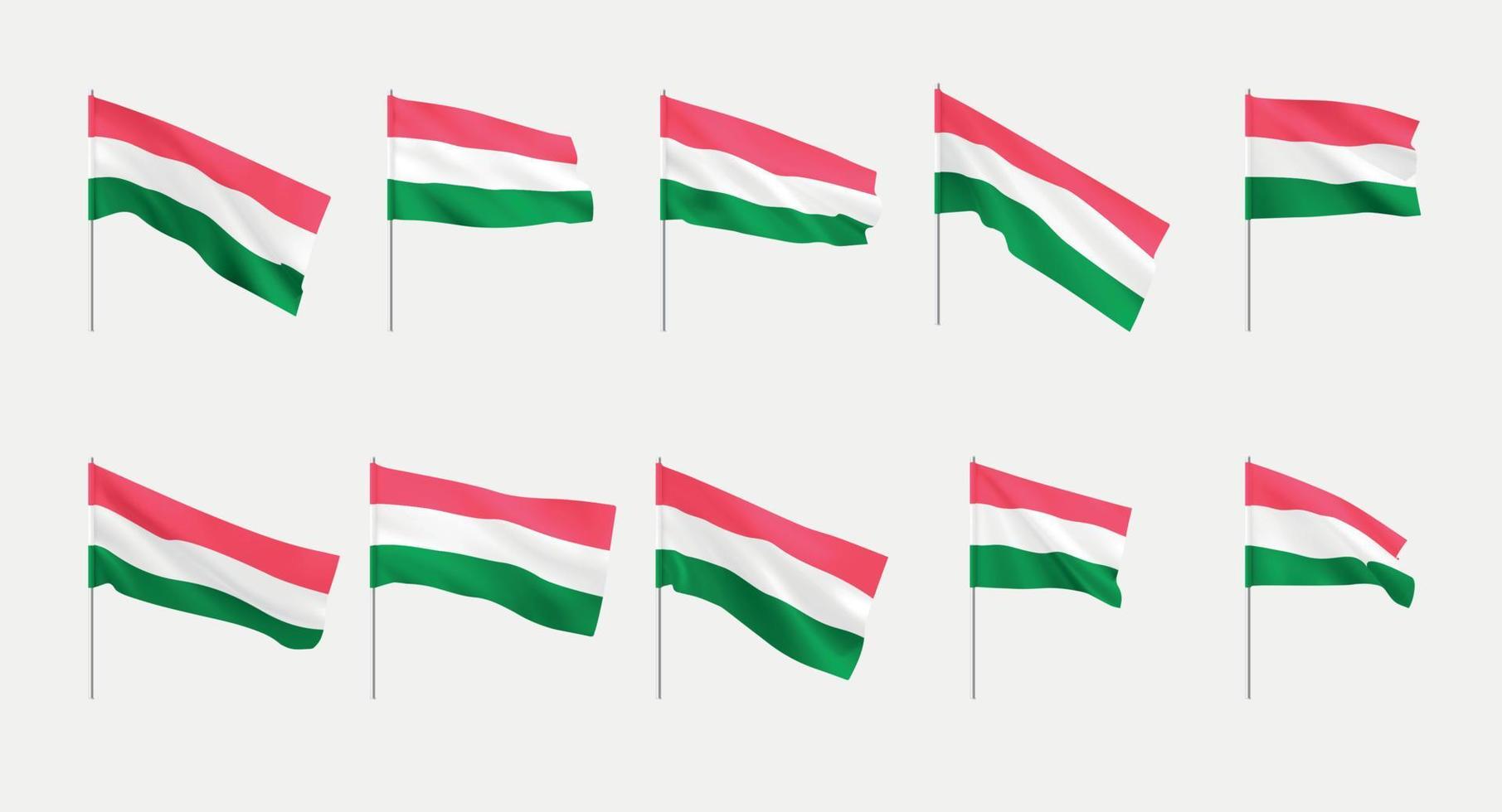 ungerska flaggor. uppsättning nationella realistiska ungerska flaggor. vektor