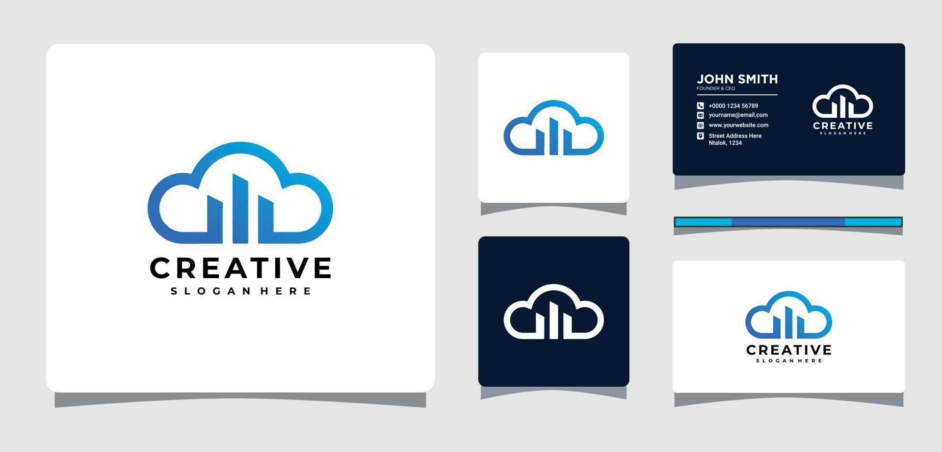 Cloud-Immobilien-Logo-Vorlage mit Visitenkarten-Design-Inspiration vektor