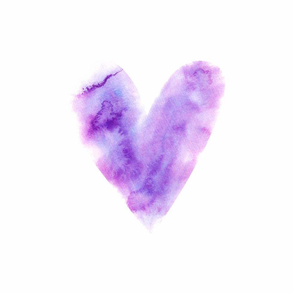 Aquarell handgemalte violette Herzform isoliert auf weißem Hintergrund. valentinstag oder hochzeit romantisches gestaltungselement vektor