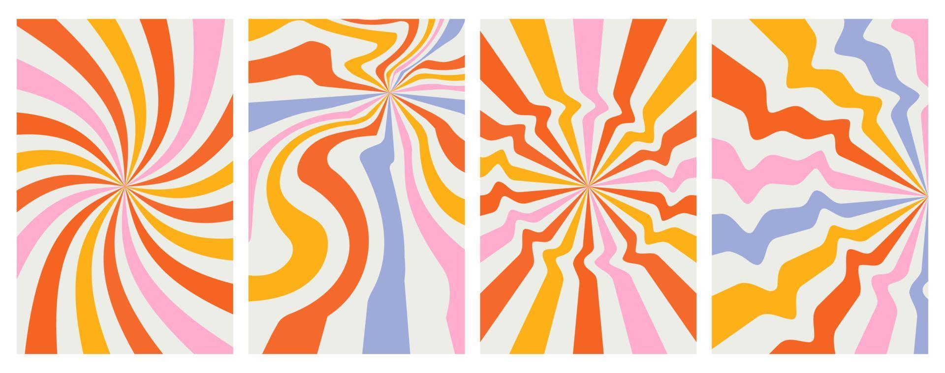 ställa in acid wave rainbow line bakgrunder i 1970- och 1960-talets hippiestil. karneval tapetmönster retro vintage 70-tal 60-tal groove. psykedelisk affisch bakgrund samling. vektor design illustration