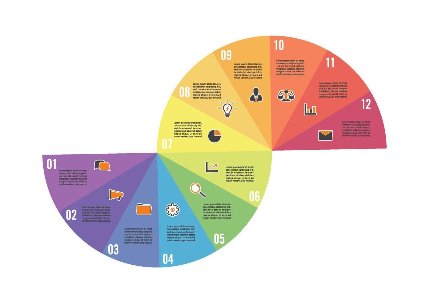 cirkeldiagram infografisk mall med 12 alternativ för presentationer, reklam, layouter, årsredovisningar vektor