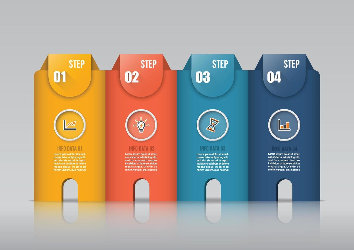 infographic design vektor och marknadsföring ikoner kan användas för arbetsflöde layout, diagram, årsredovisning, webbdesign. affärsidé med 4 alternativ, steg eller processer.