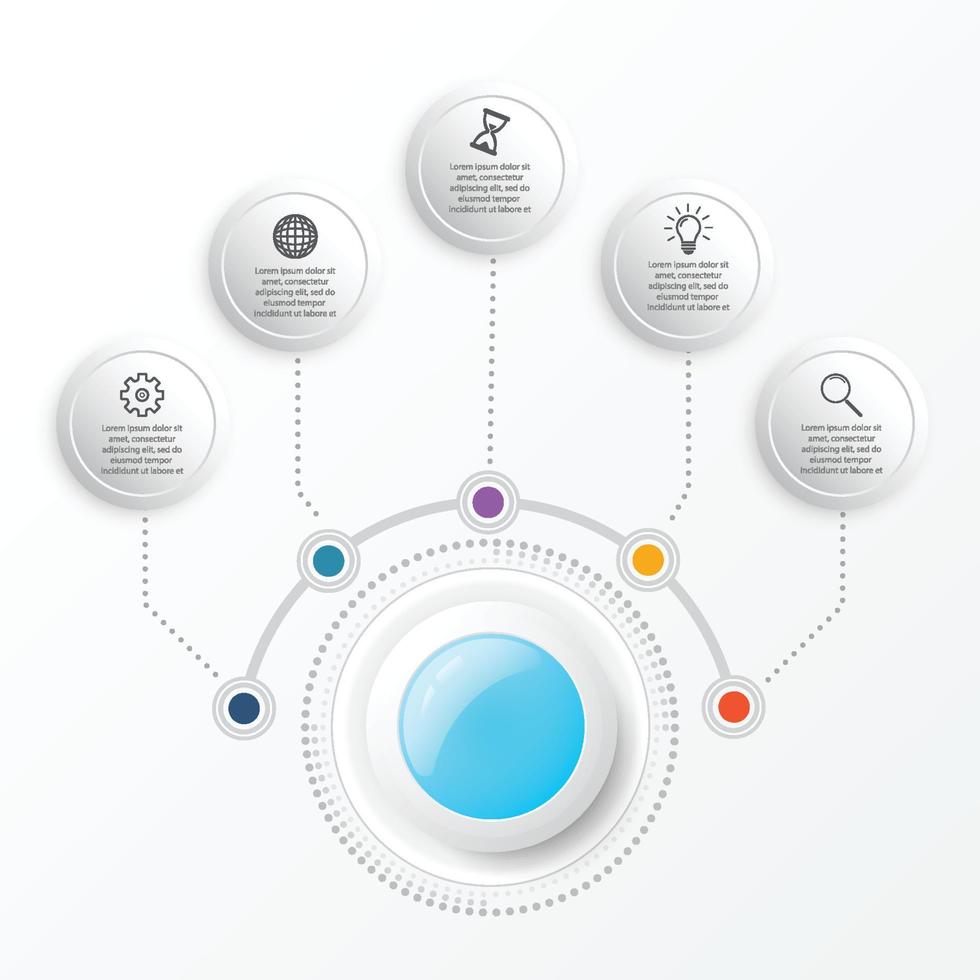 Vektor-Infografik-Vorlage mit 3D-Papieretikett, integrierte Kreise. Geschäftskonzept mit Optionen. für Inhalt, Diagramm, Flussdiagramm, Schritte, Teile, Zeitleisten-Infografiken, Workflow-Layout, Diagramm vektor