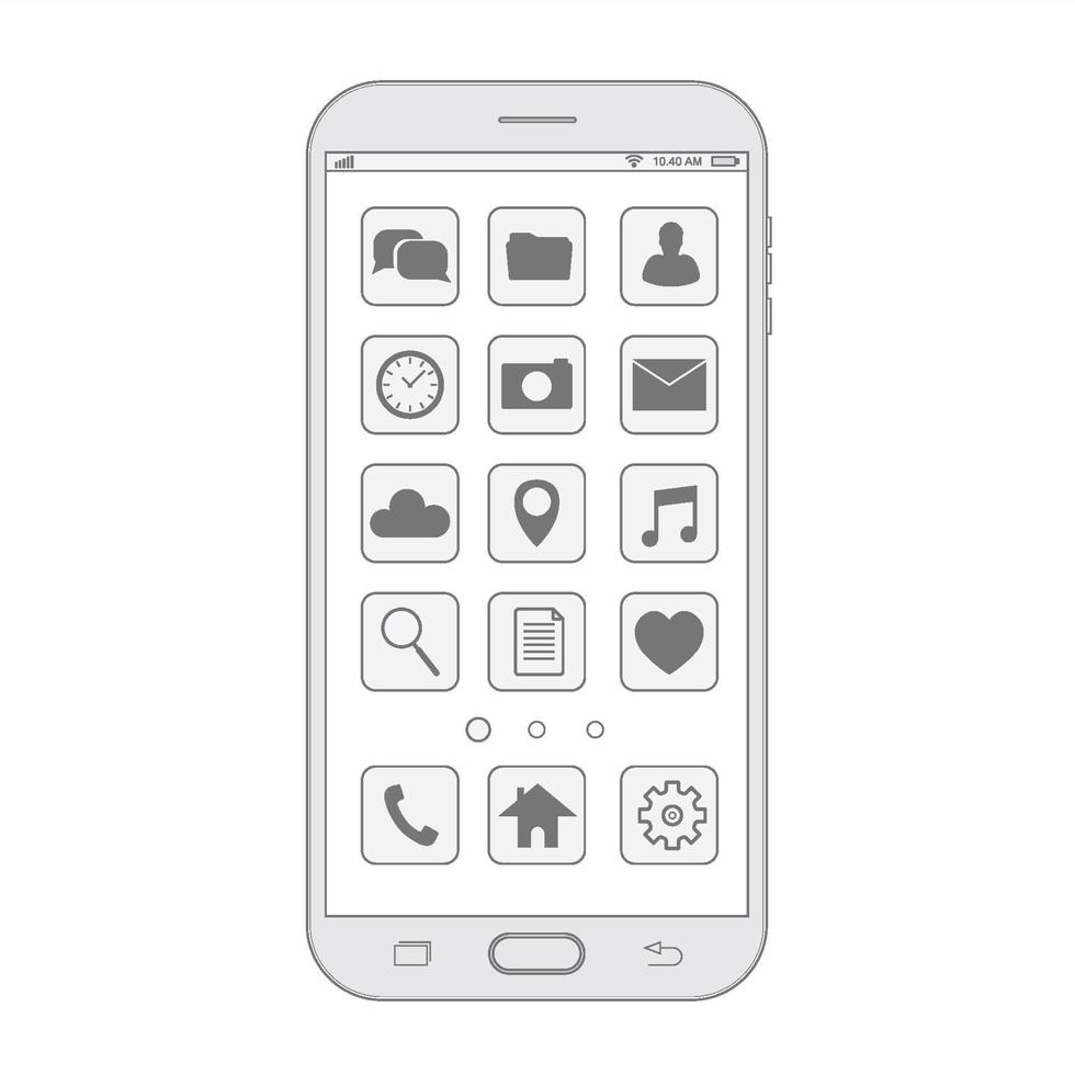 Umrisszeichnung Smartphone. elegantes Design im dünnen Linienstil. Vektor-Smartphone mit ui-Symbolen. vektor
