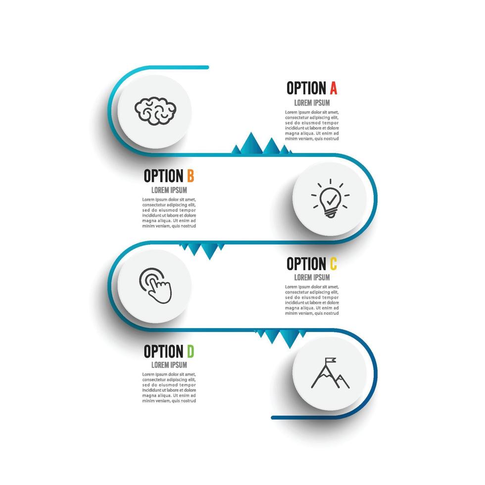 Vektor-Infografik-Vorlage mit 3D-Papieretikett, integrierte Kreise. Geschäftskonzept mit 4 Optionen. für Inhalt, Diagramm, Flussdiagramm, Schritte, Teile, Zeitachsen-Infografiken. vektor