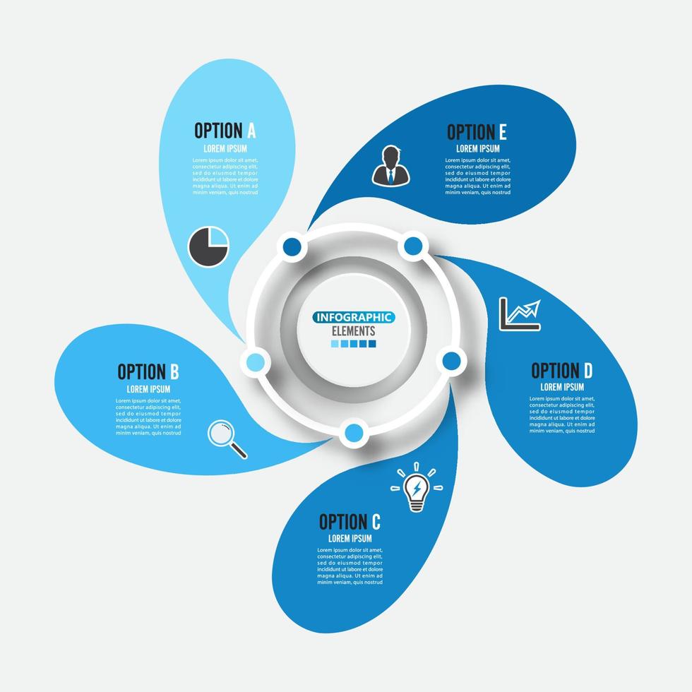 abstrakte elemente der infografik-vorlage mit etikett, integrierten kreisen. Geschäftskonzept mit 5 Optionen. für Inhalt, Diagramm, Flussdiagramm, Schritte, Teile, Zeitleisten-Infografiken, Workflow-Layout, vektor