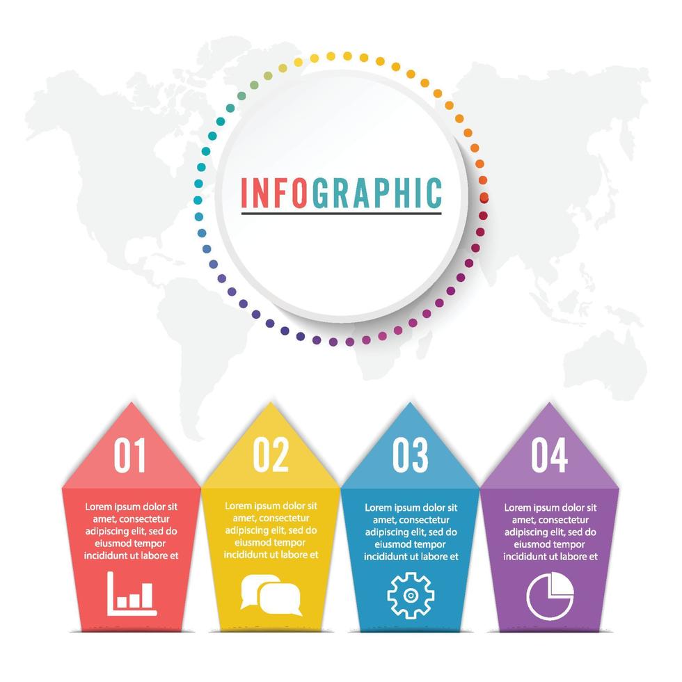 Infografik-Designvektor- und Marketingsymbole können für Workflow-Layout, Diagramm, Jahresbericht, Webdesign verwendet werden. Geschäftskonzept mit 4 Optionen, Schritten oder Prozessen. vektor