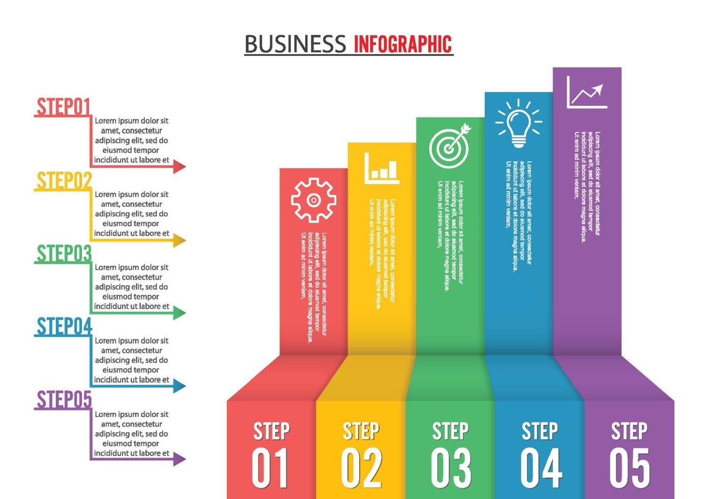 geschäftswachstum 5-schritt-infografikoption. Vorlage für Präsentation und Workflow-Layout. abstrakter Hintergrund. vektor