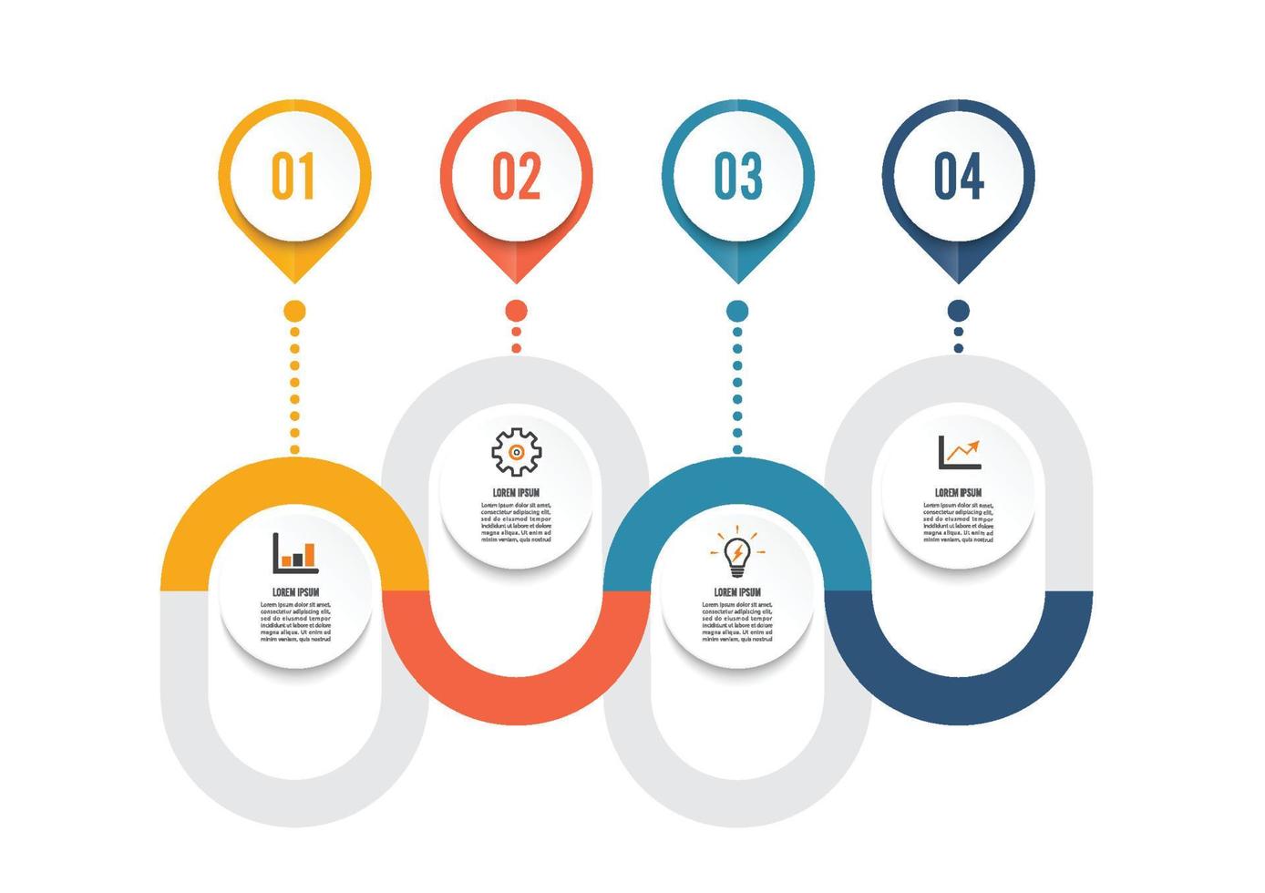 mall tidslinje infografisk färgad horisontell numrerad för fyra positioner kan användas för arbetsflöde, banner, diagram, webbdesign, områdesdiagram vektor