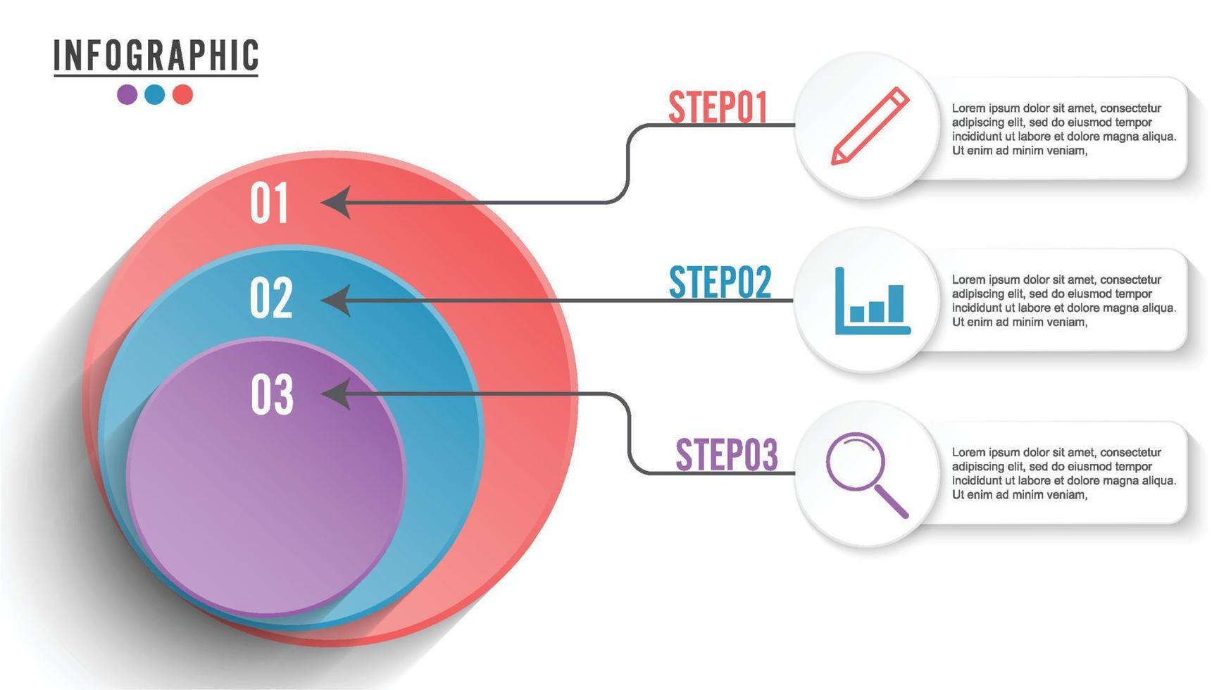 cirkel infographic mall tre alternativ, process eller steg för affärspresentation vektor