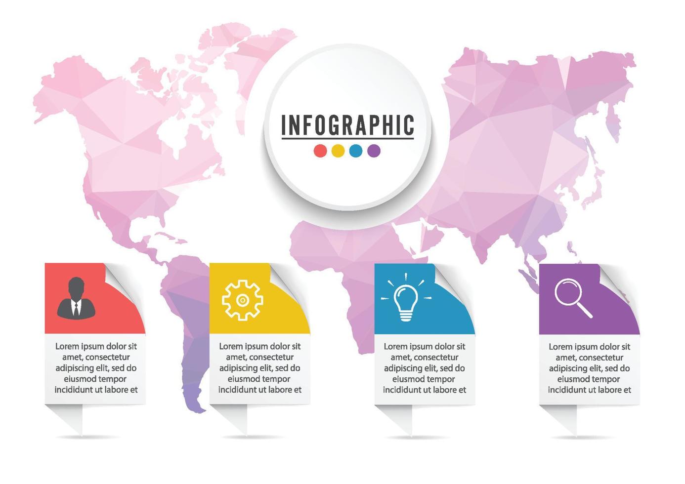 Infografik-Designvektor- und Marketingsymbole können für Workflow-Layout, Diagramm, Jahresbericht, Webdesign verwendet werden. Geschäftskonzept mit 4 Optionen, Schritten oder Prozessen. vektor