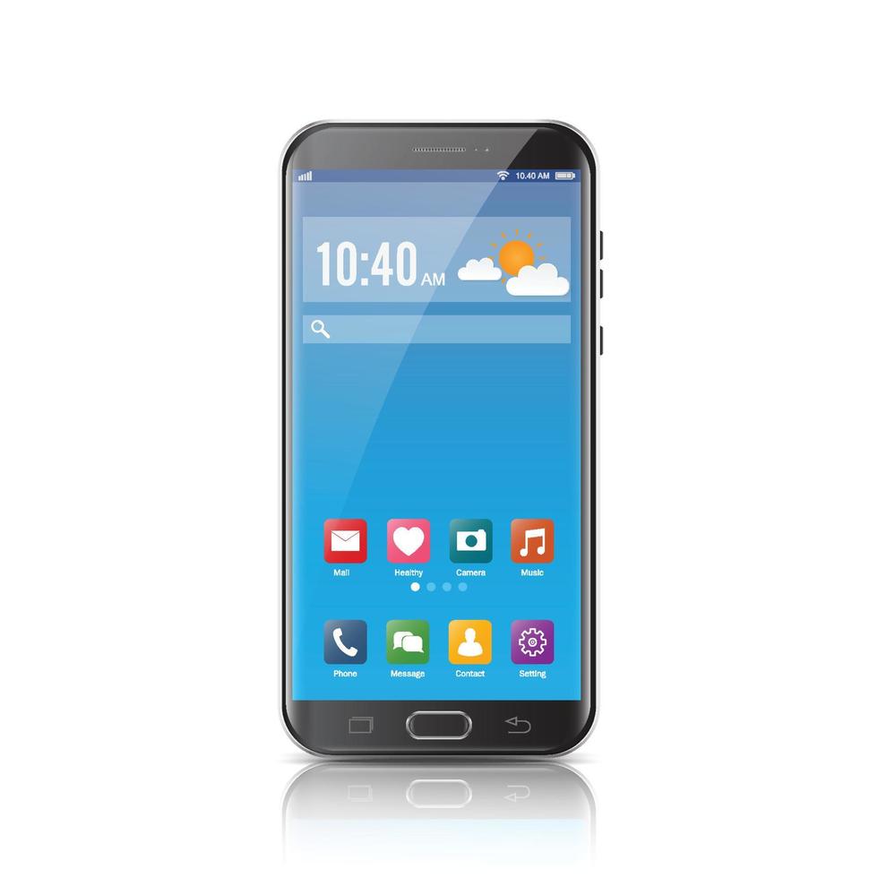 neues realistisches mobiles Smartphone im modernen Stil. Vektor-Smartphone mit ui-Symbolen. isoliert auf weißem Hintergrund. vektor