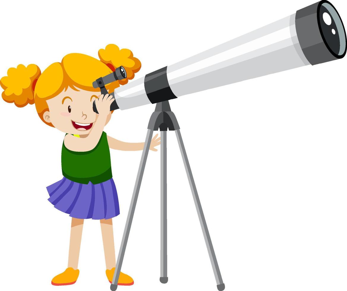 liten flicka och stort teleskop vektor