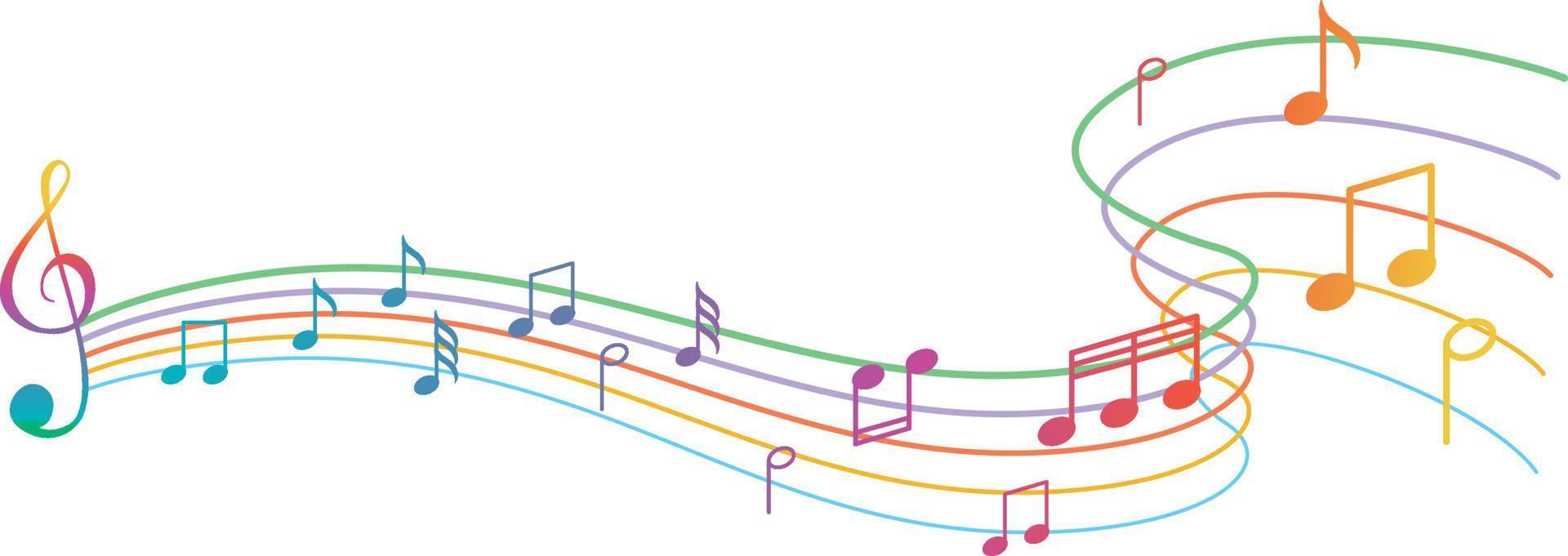 musik anteckningar regnbåge färgglada på vit bakgrund vektor
