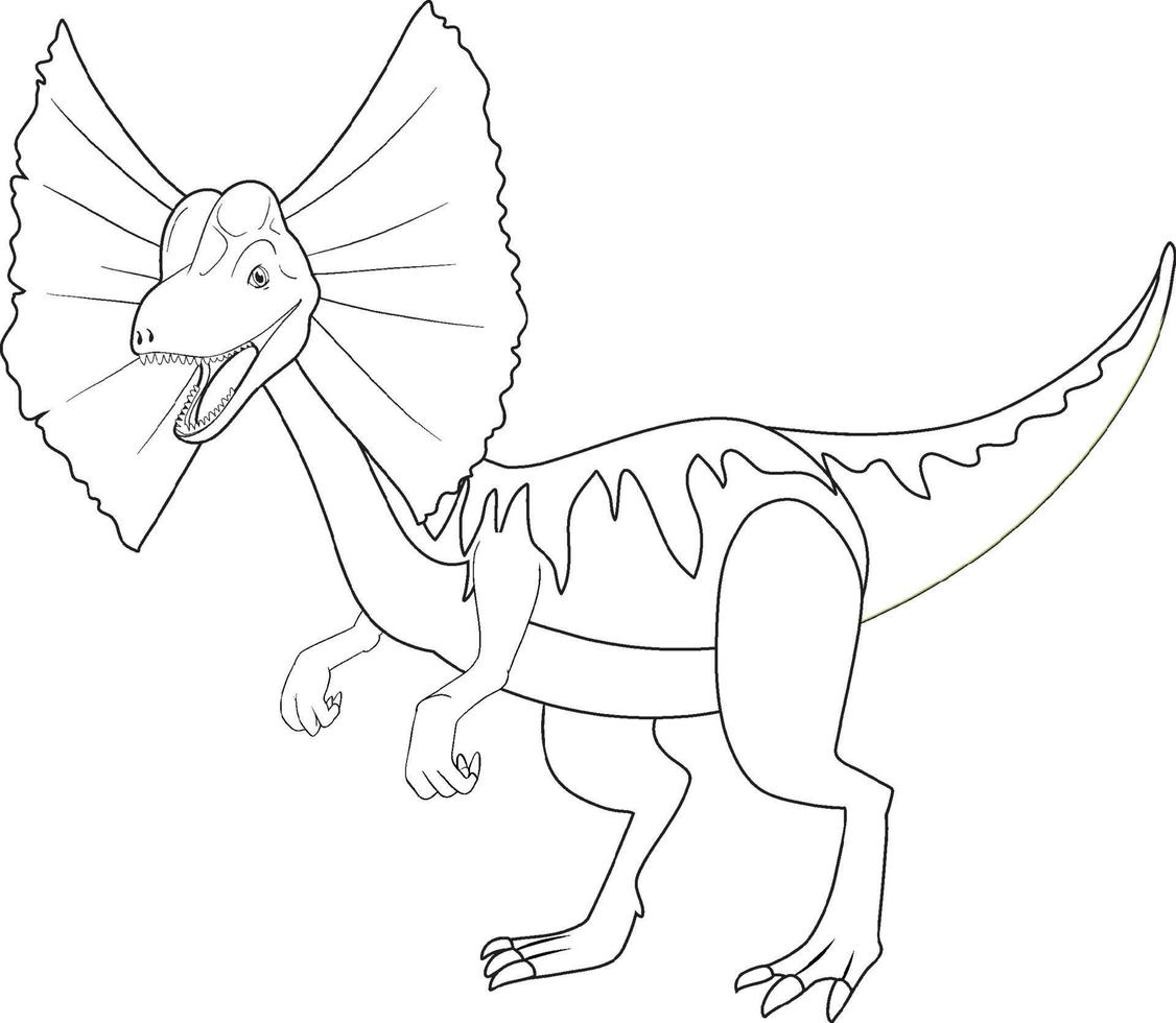 dilophosaurus dinosaurie doodle kontur på vit bakgrund vektor