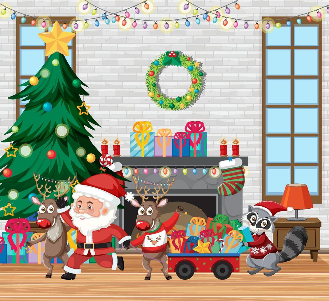 Weihnachtsthema mit Weihnachtsmann und Geschenken vektor