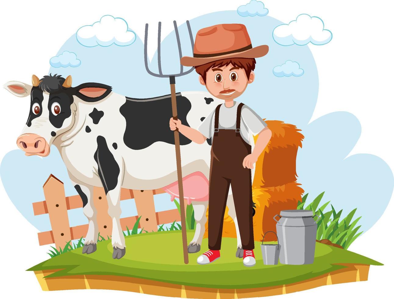 Bauer mit Kuh und Milch vektor