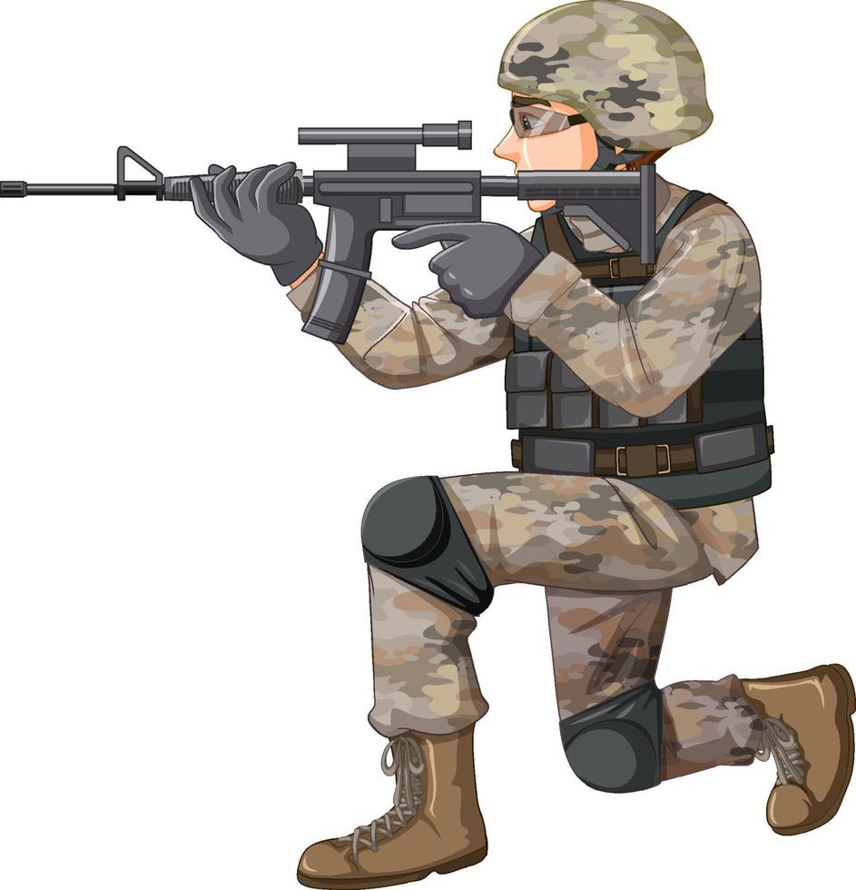 soldat in einheitlicher zeichentrickfigur vektor