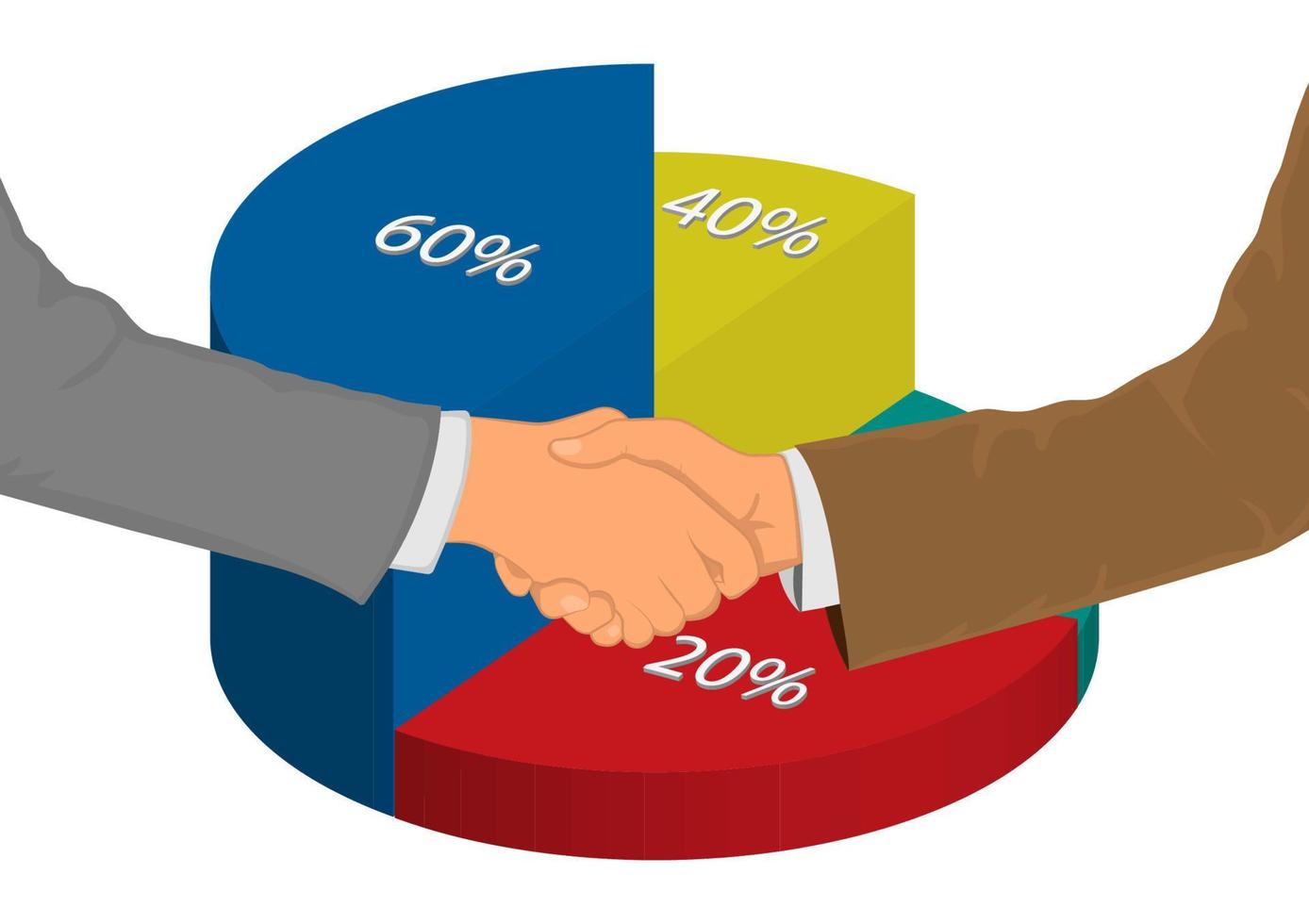 Zeichnen von Grafiken Hand des Geschäftsmannes, der sich die Hände schüttelt für erfolgreiche Verhandlungen für Geschäfte mit Kreisdiagrammhintergrund vektor