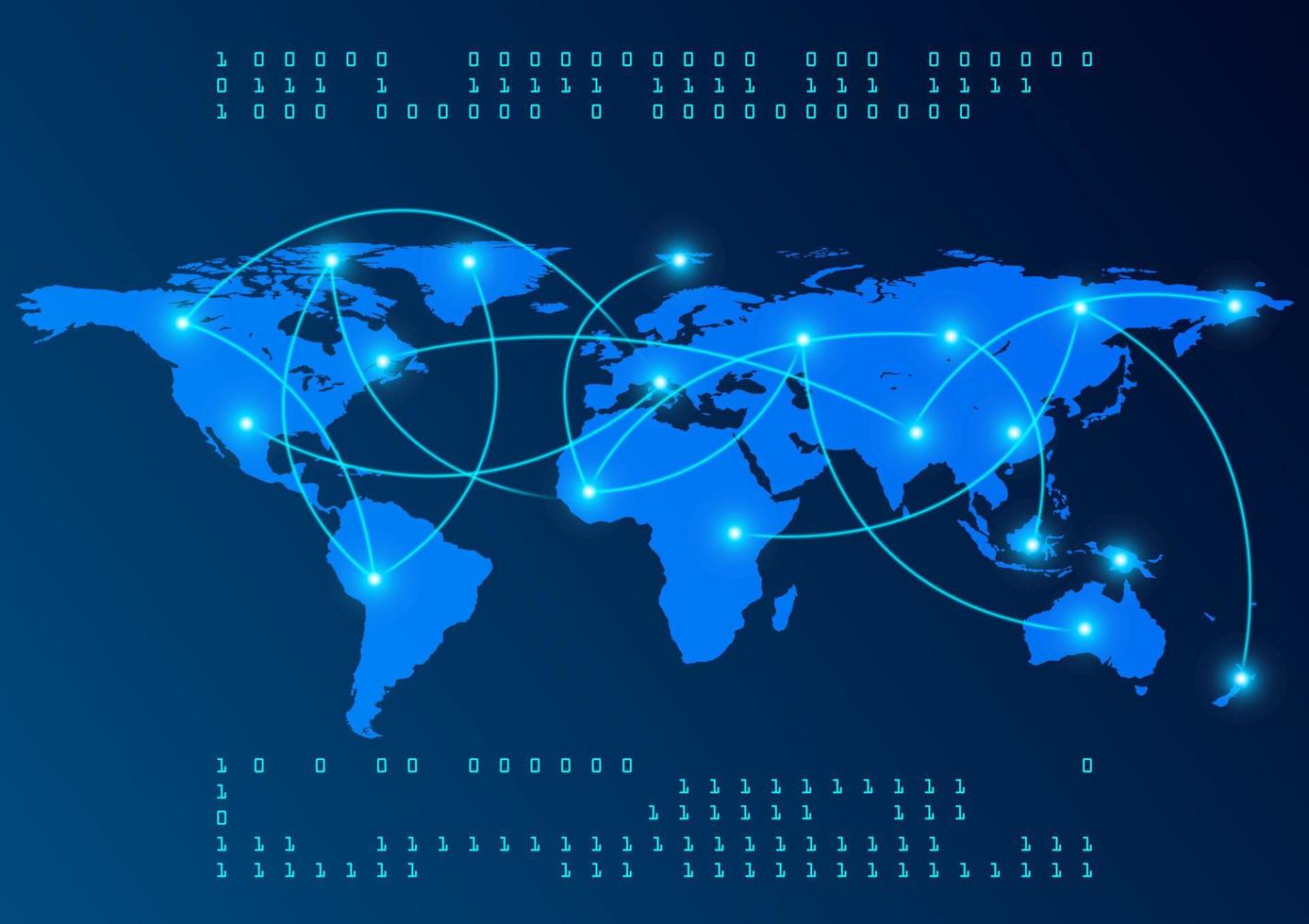 digitaler abstrakter hintergrund weltkarte glühen mit futuristischer vektorillustration der verbindungsnetzwerk-kommunikationstechnologie vektor