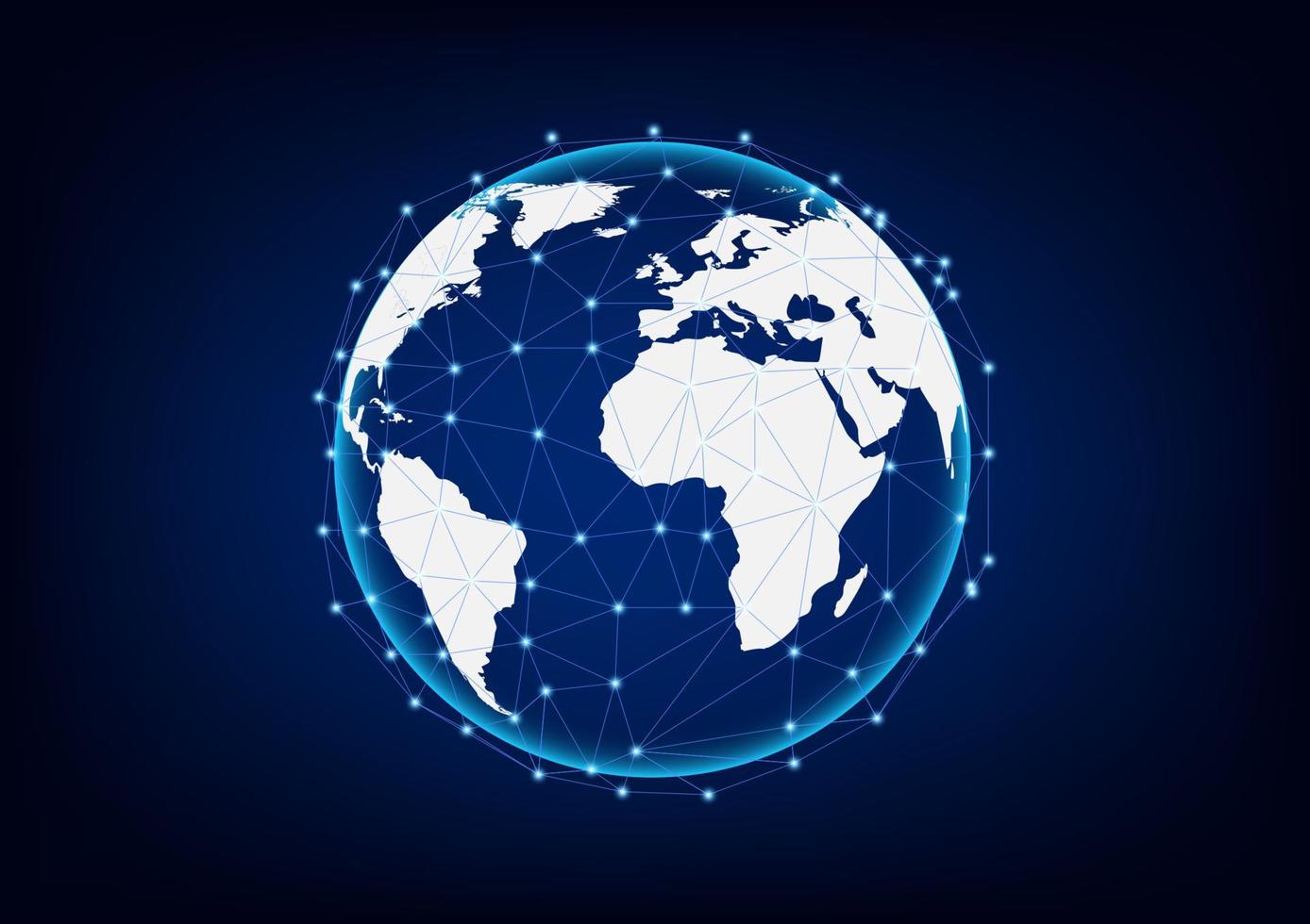 Grafik Weltkarte auf blauem Hintergrund mit Effekt Dot Glow Vector Illustration