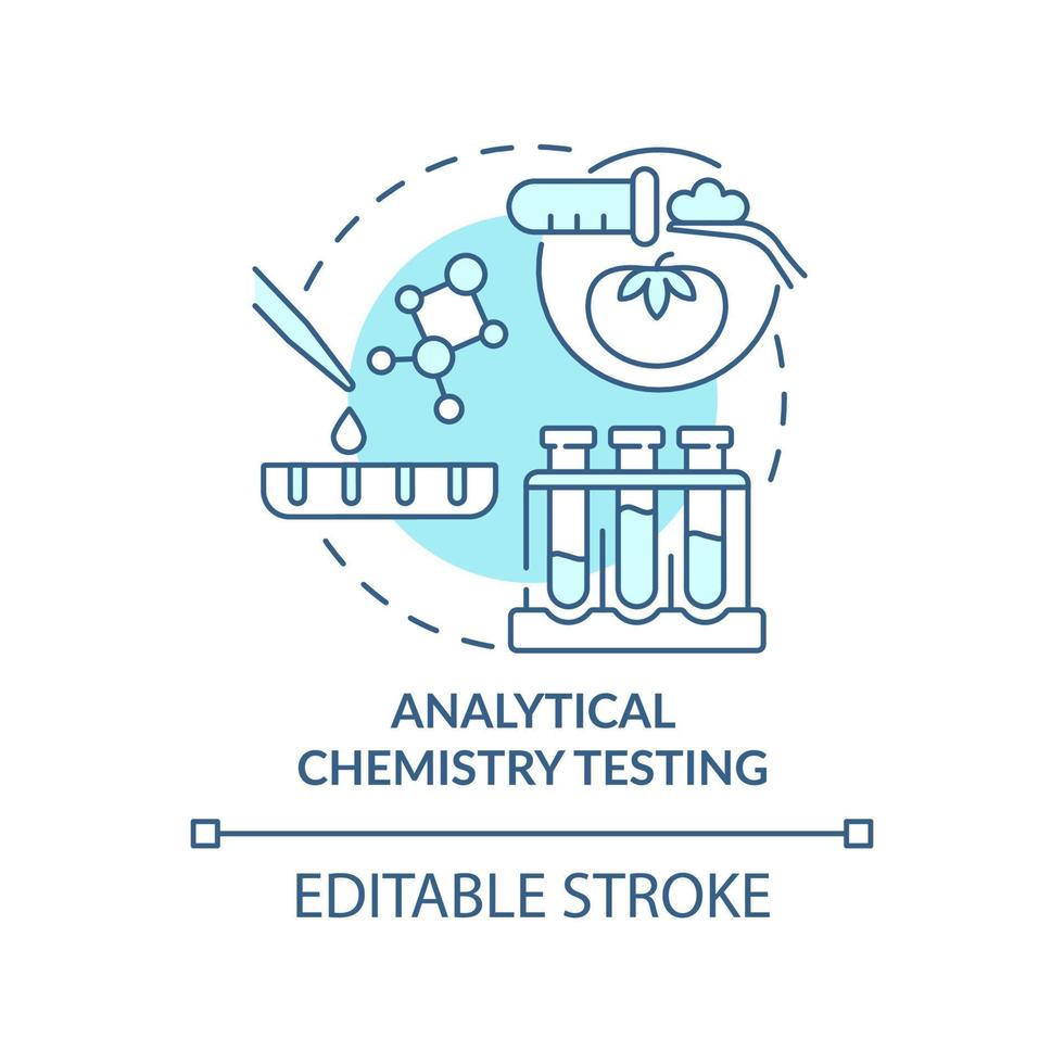 Symbol für das türkisfarbene Konzept für analytische Chemietests. lebensmitteltestverfahren abstrakte idee dünne linie illustration. isolierte Umrisszeichnung. editierbarer Strich. Arial, unzählige pro-fette Schriftarten verwendet vektor