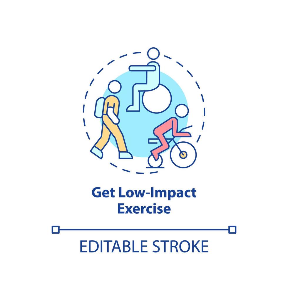 Holen Sie sich ein Low-Impact-Übungskonzept-Symbol. Verbesserung der Gelenkgesundheit natürlich Spitze abstrakte Idee dünne Linie Illustration. Fitness. isolierte Umrisszeichnung. editierbarer Strich. Arial, unzählige pro-fette Schriftarten verwendet vektor