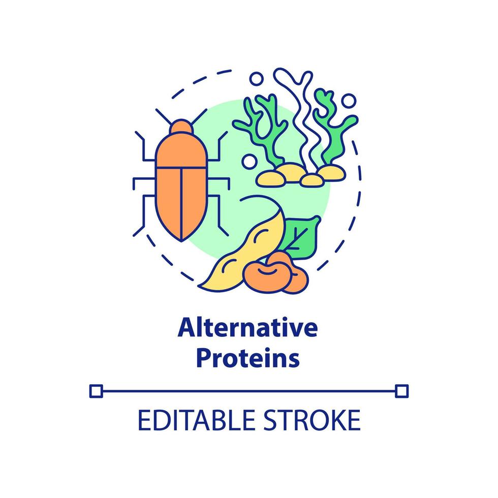 Symbol für das Konzept alternativer Proteine. Nahrungsmittelindustrie. landwirtschaftliche trends abstrakte idee dünne linie illustration. isolierte Umrisszeichnung. editierbarer Strich. Arial, unzählige pro-fette Schriftarten verwendet vektor