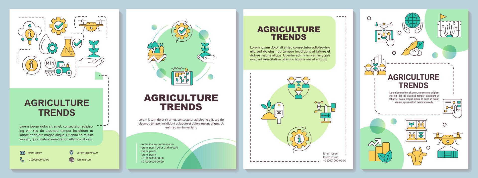 jordbruk innovation grön broschyr mall. jordbrukets tillväxt. broschyrdesign med linjära ikoner. 4 vektorlayouter för presentation, årsredovisningar. arial-fet, otaliga pro-vanliga typsnitt som används vektor