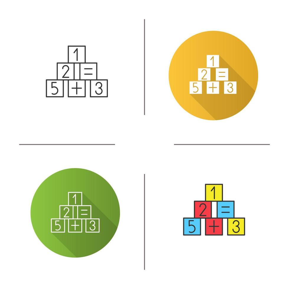 matematik block ikon. platt design, linjär och färgstilar. pedagogiskt spel. isolerade vektorillustrationer vektor