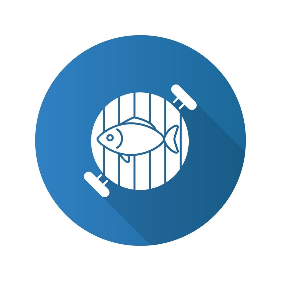 Fisch auf Grill flaches Design lange Schatten-Glyphe-Symbol. Vektor-Silhouette-Illustration vektor