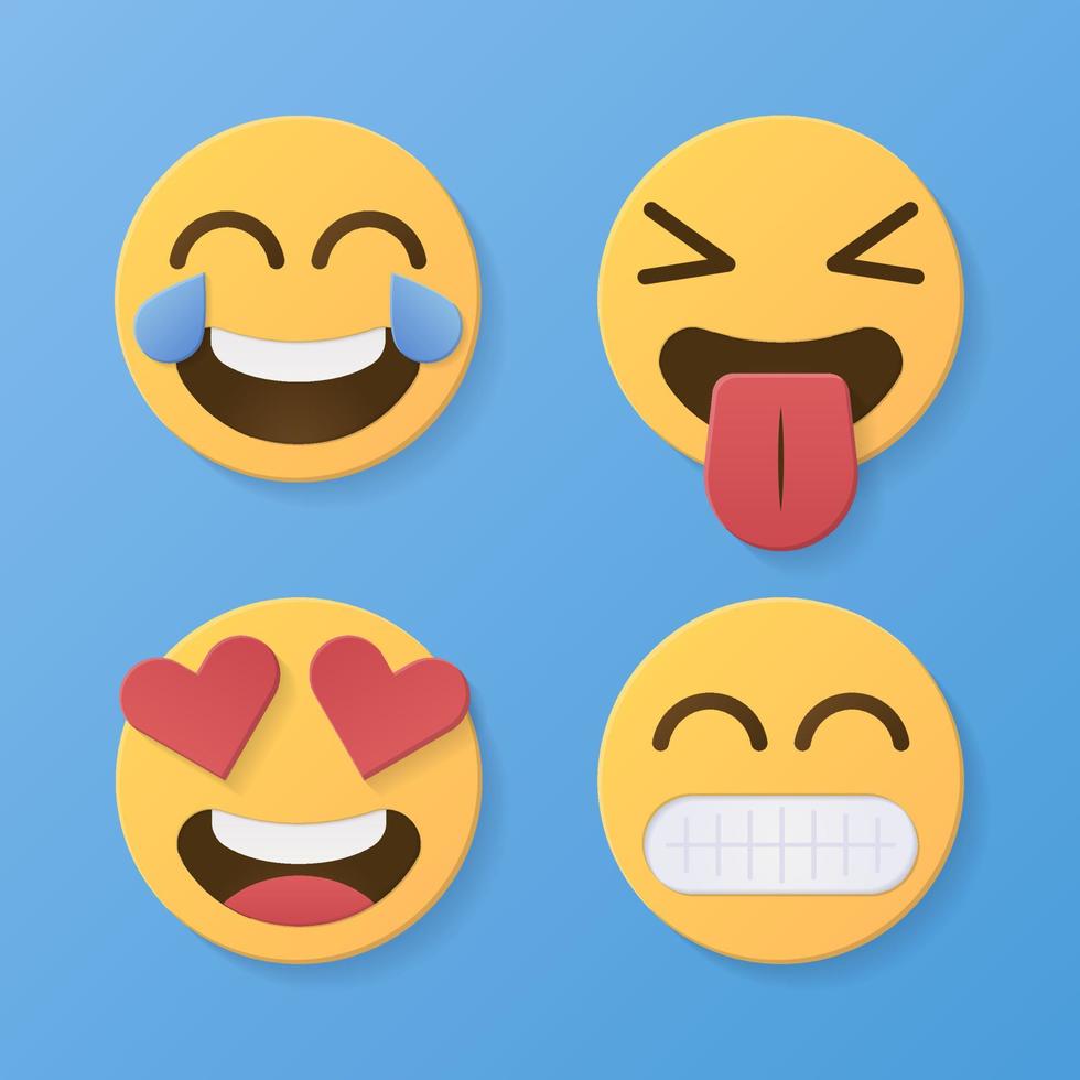 gelbes Emoji. lustige emoticons gesichter mit gesichtsausdrücken. 3d stilisierte Vektorsymbole gesetzt vektor