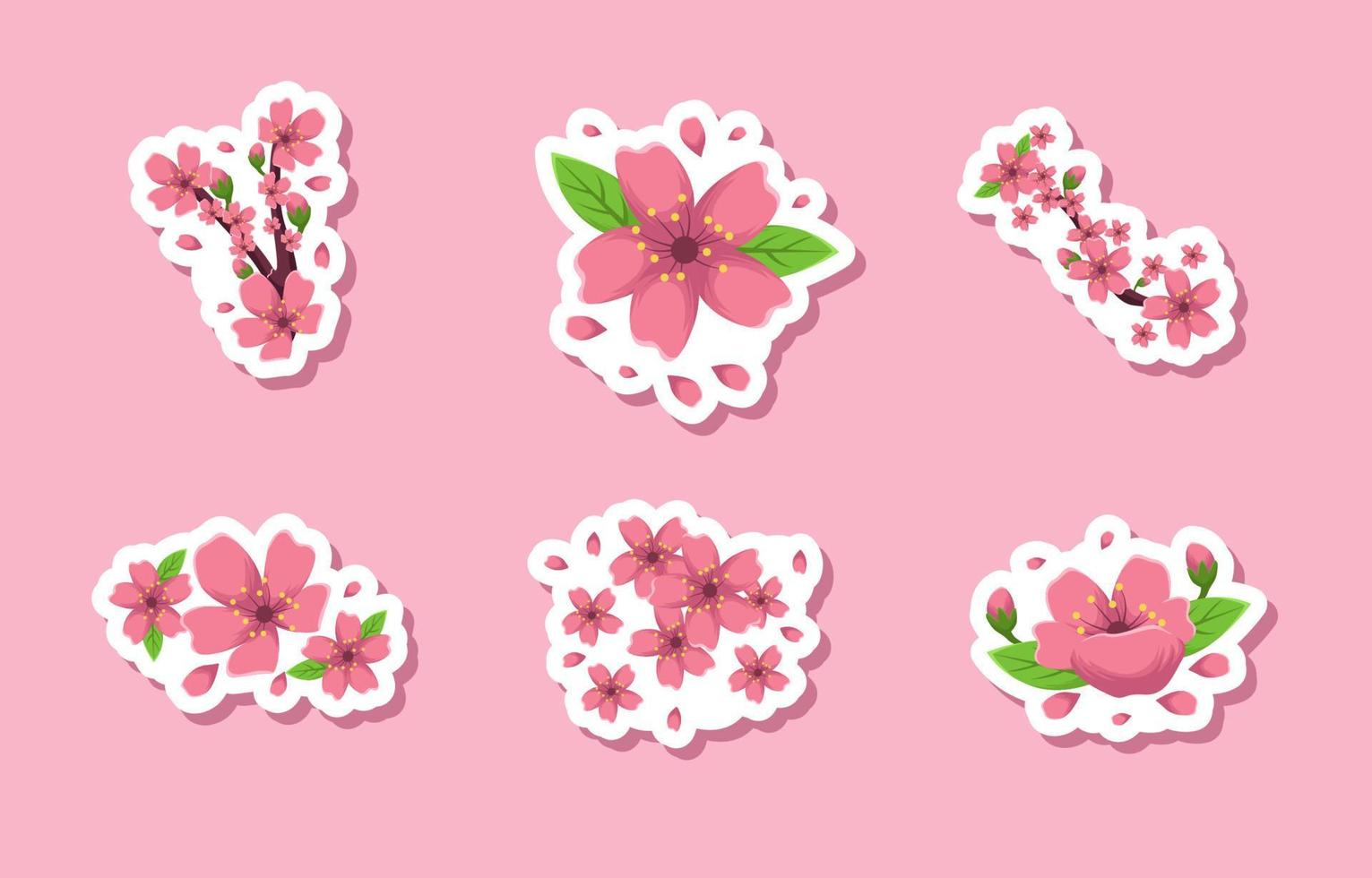 klistermärke cherry blossom set samling vektor