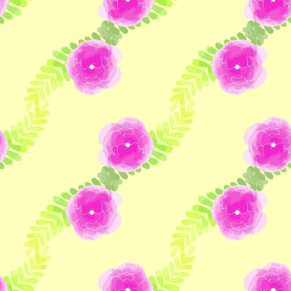 vektor illustration sömlösa mönster akvarell rosa blommor på ljusgul bakgrund