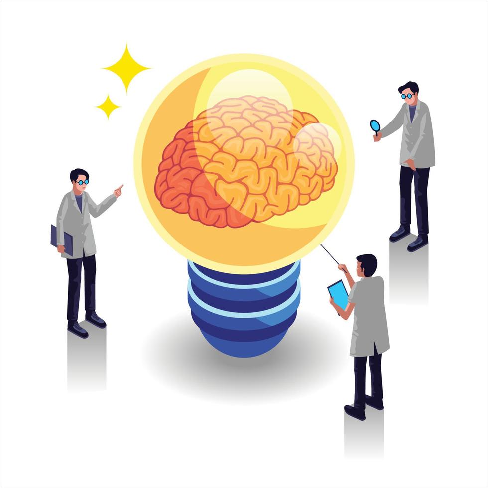 isometrische analyse brainstorming-ideenvektorillustration vektor