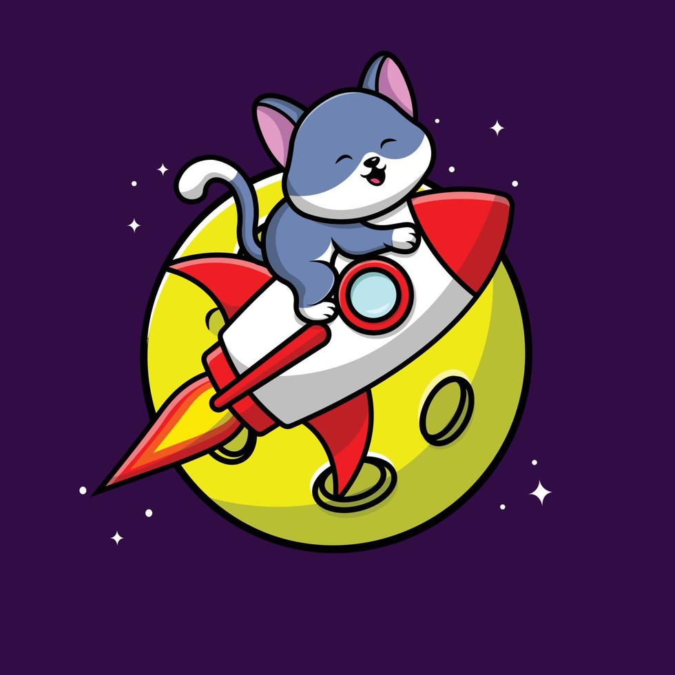 niedliche katze, die rakete auf mondkarikaturvektor-symbolillustration reitet. Wissenschaft Tier Symbol Konzept isoliert Premium-Vektor. vektor