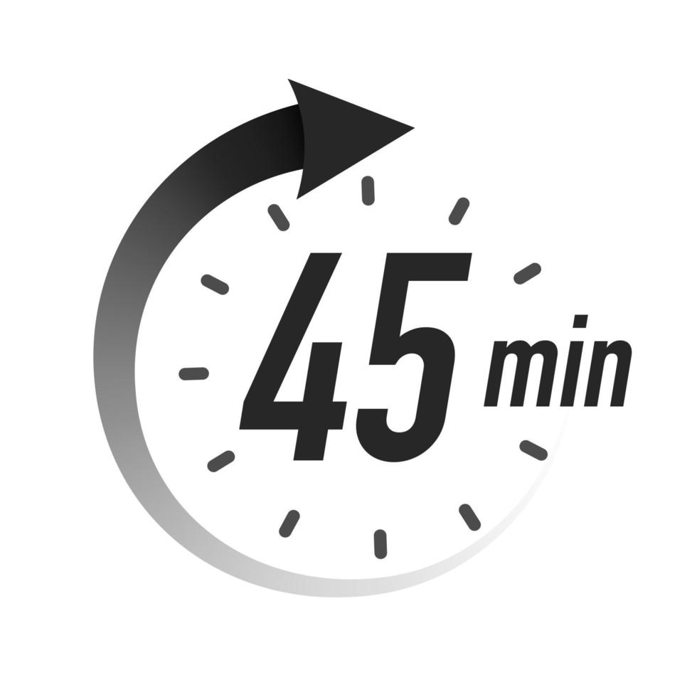 45 Timer-Minuten-Symbol im schwarzen Stil mit Pfeil vektor