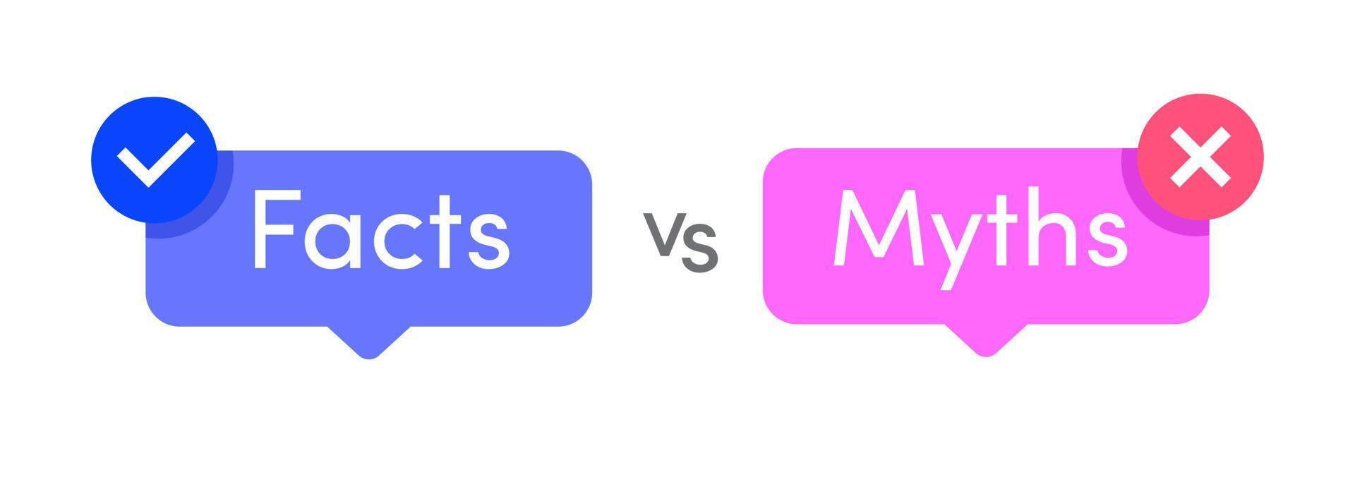 fakta vs myter ikonuppsättning isolerad på vit bakgrund vektor