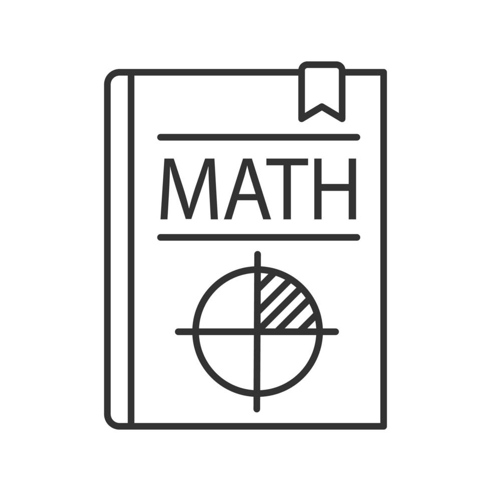 Lineares Symbol für Mathematiklehrbücher. Mathematik Buch. dünne Liniendarstellung. Geometrie. Kontursymbol. Vektor isoliert Umrisszeichnung