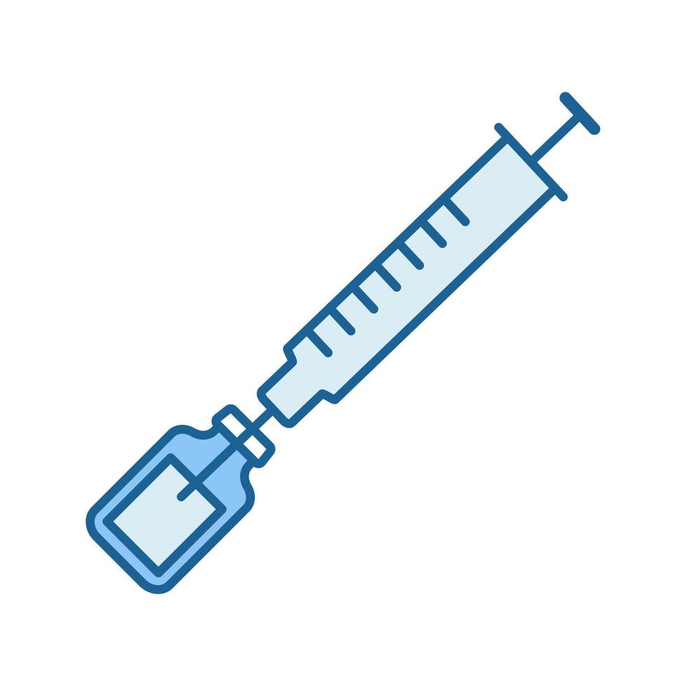 Symbol für die Farbe des Impfstoffs. Spritze mit Medikamentenfläschchen. Tetanus, BCG-Immunisierung, Impfung. Medikamente, Drogeninjektion. isolierte vektorillustration vektor