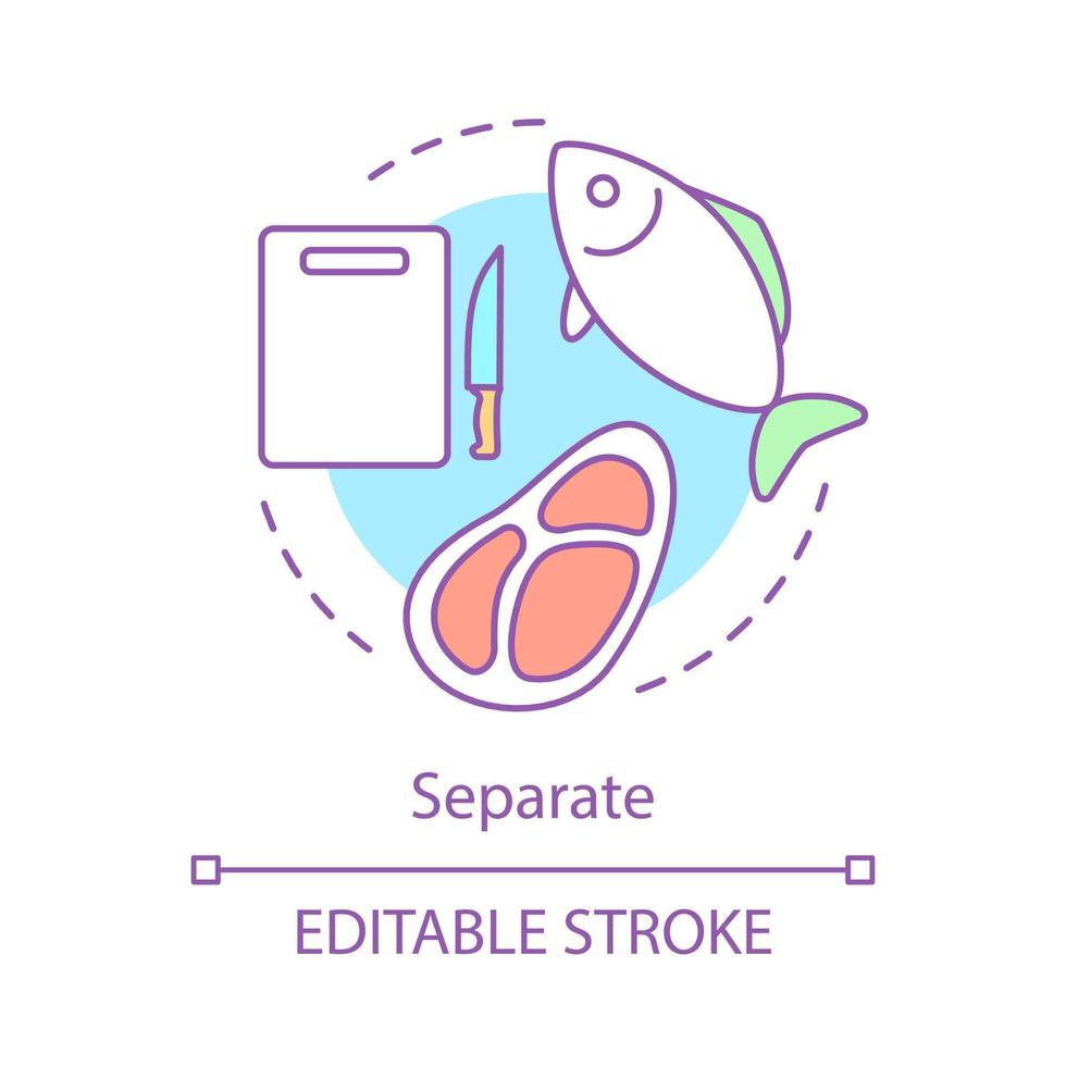 separat konceptikon. fisk och kött bearbetning idé tunn linje illustration. matlagning. matlagning. kulinariska. vektor isolerade konturritning. redigerbar linje