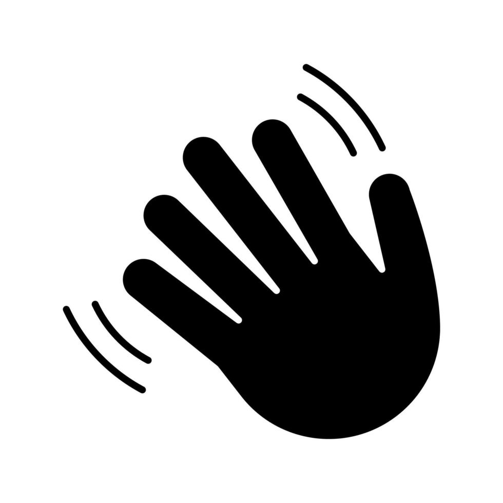 winkende Handbewegung Emoji-Glyphe-Symbol. Silhouettensymbol. hallo, hallo, tschüss, auf wiedersehen hand gestikulieren. Gruß Palme. negativer Raum. vektor isolierte illustration