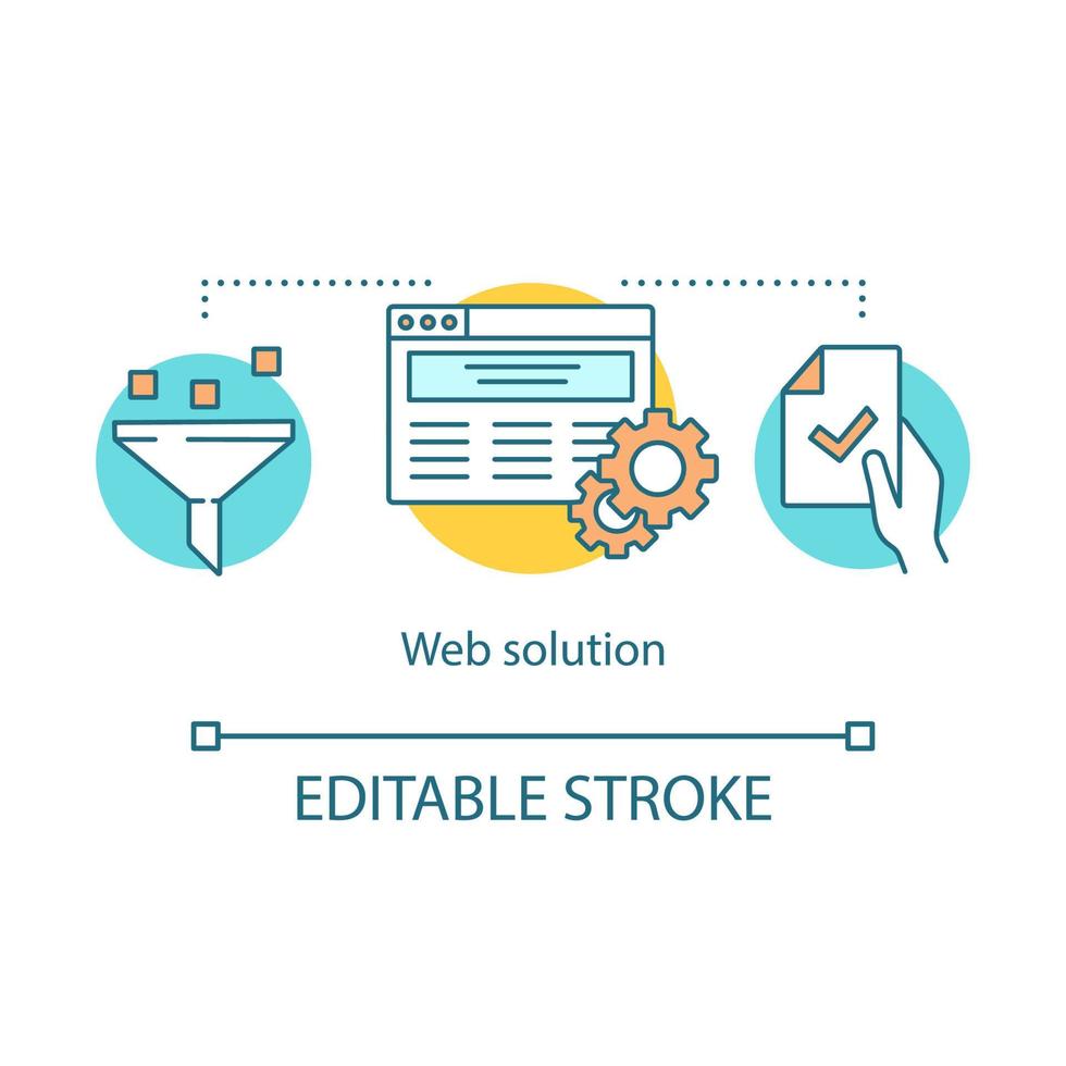 webblösning koncept ikon. webbplats strategi idé tunn linje illustration. webbrådgivning. SEO marknadsföring. sökoptimeringsstrategi. försäljningstratt. vektor isolerade konturritning. redigerbar linje