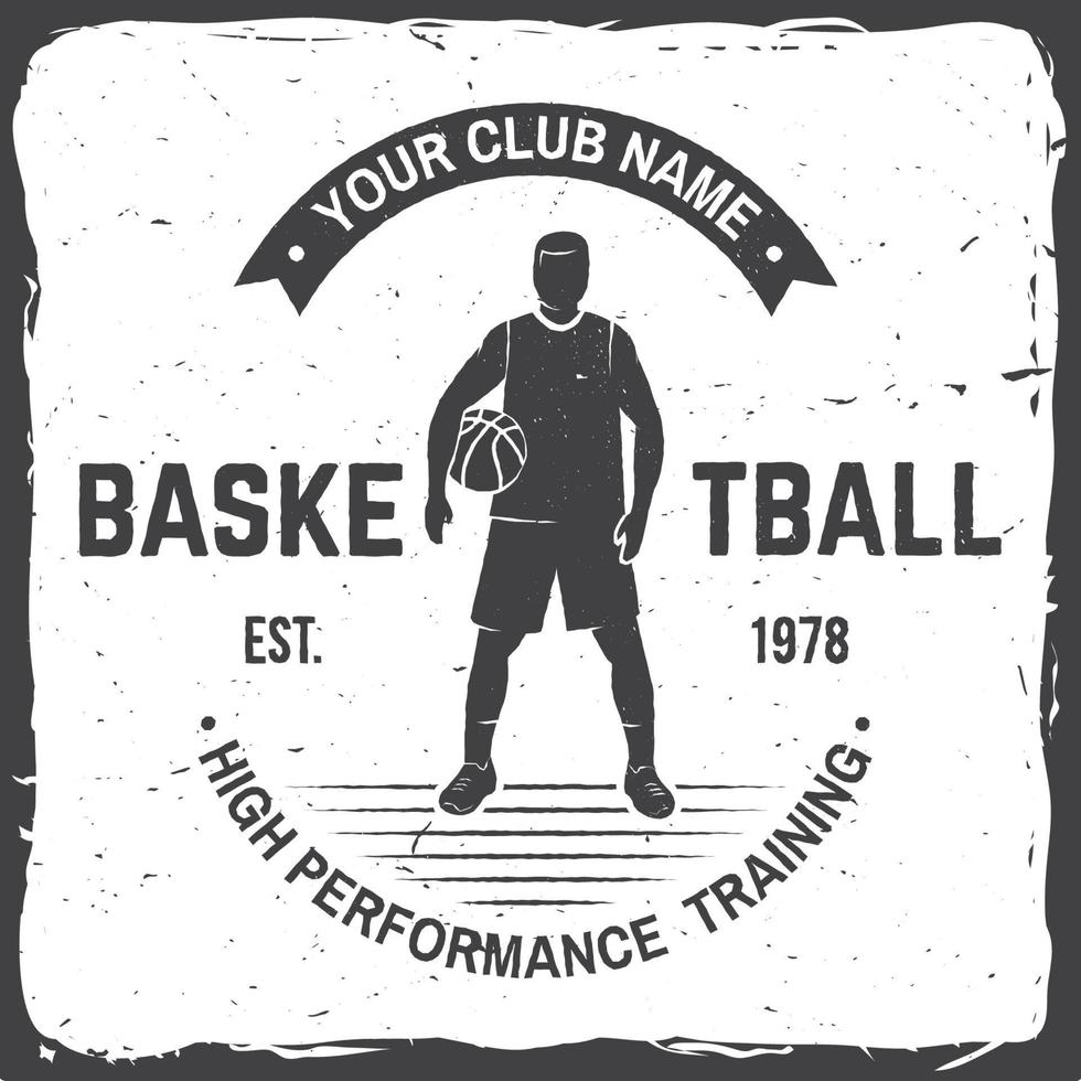 basketklubbmärke. vektor illustration. koncept för skjorta, tryck eller t-shirt. vintage typografi design med basketspelare och basket boll siluett