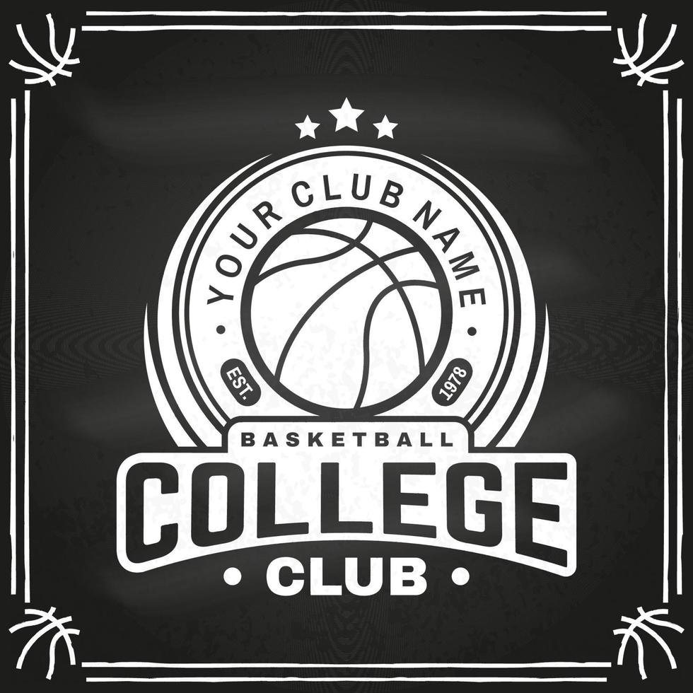 Basketball-Club-Abzeichen. Vektor-Illustration. konzept für hemd, druck, stempel. Vintage-Typografie-Design mit Basketballring, Netz und Ballsilhouette. vektor