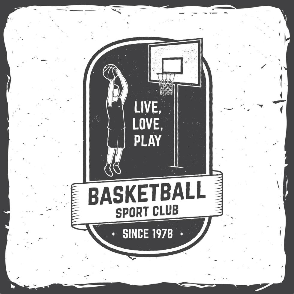 Basketball-Club-Abzeichen. Vektor-Illustration. konzept für hemd, druck oder t-stück. Vintage-Typografie-Design mit Basketballspieler und Basketballball-Silhouette vektor