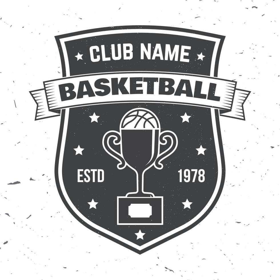 Abzeichen des Basketballsportvereins. Vektor-Illustration. konzept für hemd, stempel oder t-stück. Vintage-Typografie-Design mit Award-Cup und Basketball-Ball-Silhouette. vektor